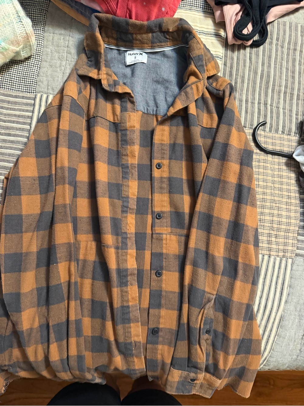 Hurley Orange and Gray Plaid Button-Down Shirt